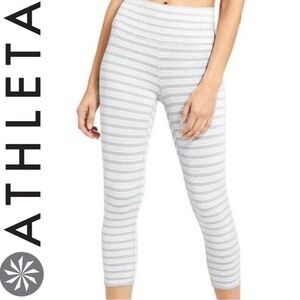 Athleta Chaturanga Crop Leggings XXS Grey White Stripe Yoga Pant